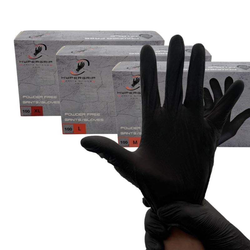 GANTS JETABLES NITRILE NOIR NON POUDRES T.9 Q.100