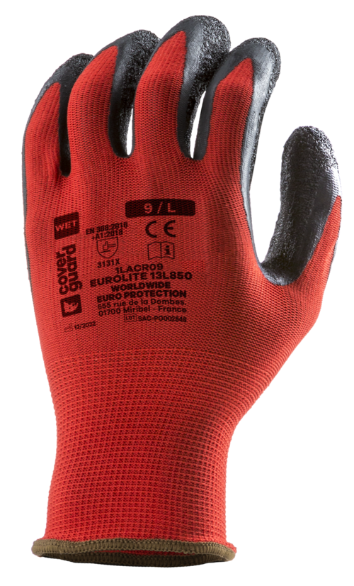 GANTS FIN GRIP ROUGE ENDUIT LATEX NOIR T11 REF 1LACR11